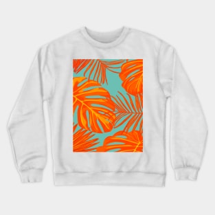 Orange and Turquoise Tropical Leaves Crewneck Sweatshirt